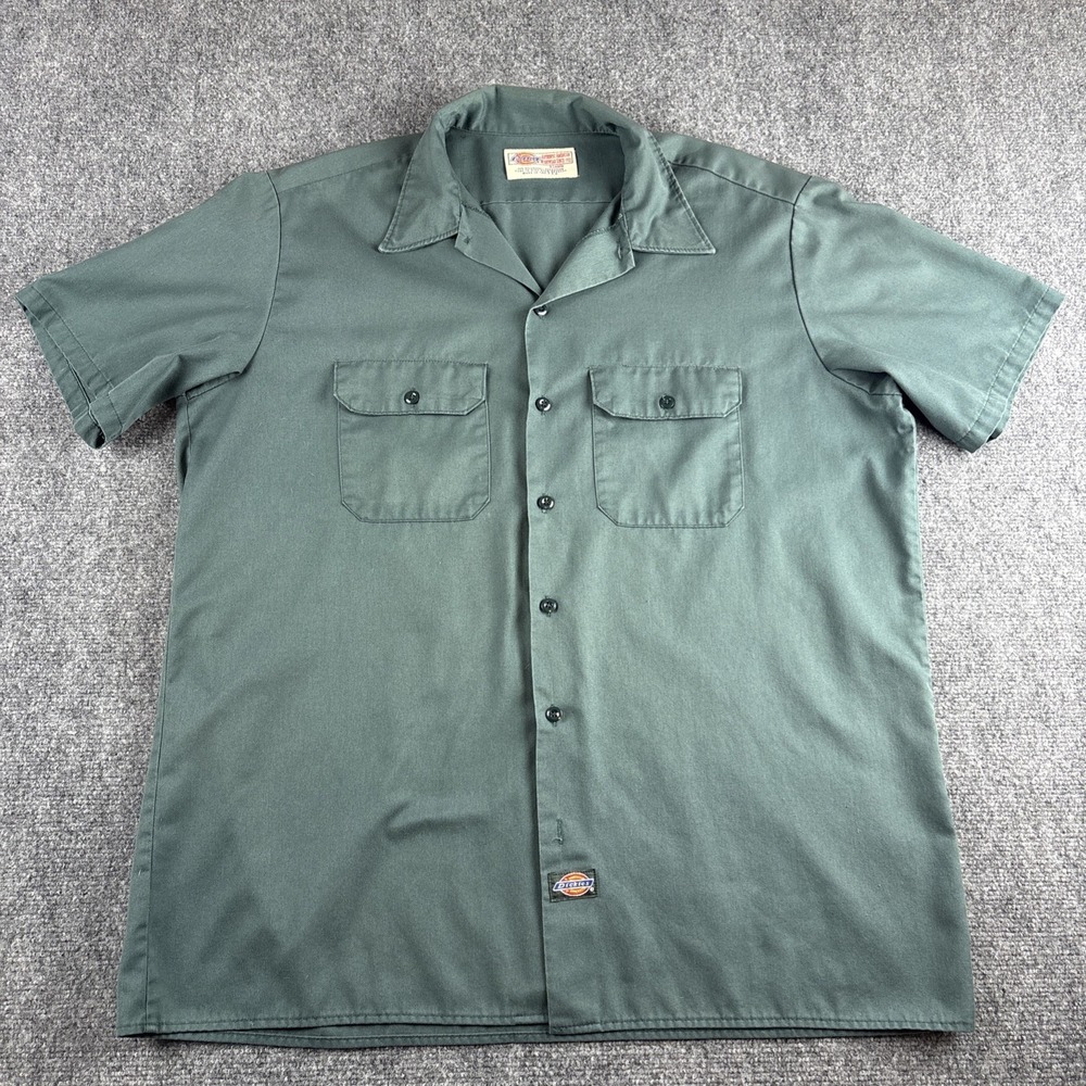 Vintage Dickies Work Shirt Mens XLarge Made in USA Green 80s 90s Flawed